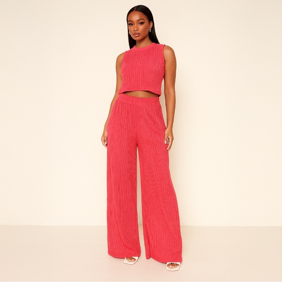 Lively Lumina Pants - A333-A • Coral Crinkle Ribbed Two Piece Set